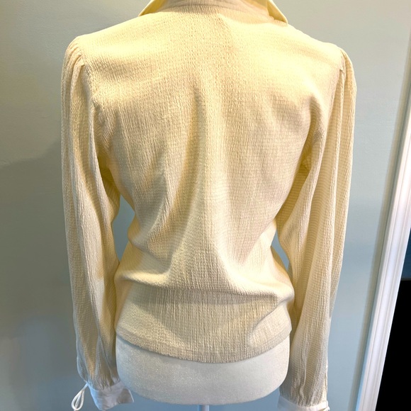 Free People Gorgeous Puff Sleeve Blouse Deep V Plunge Neckline Cream Size Large - Picture 6 of 11